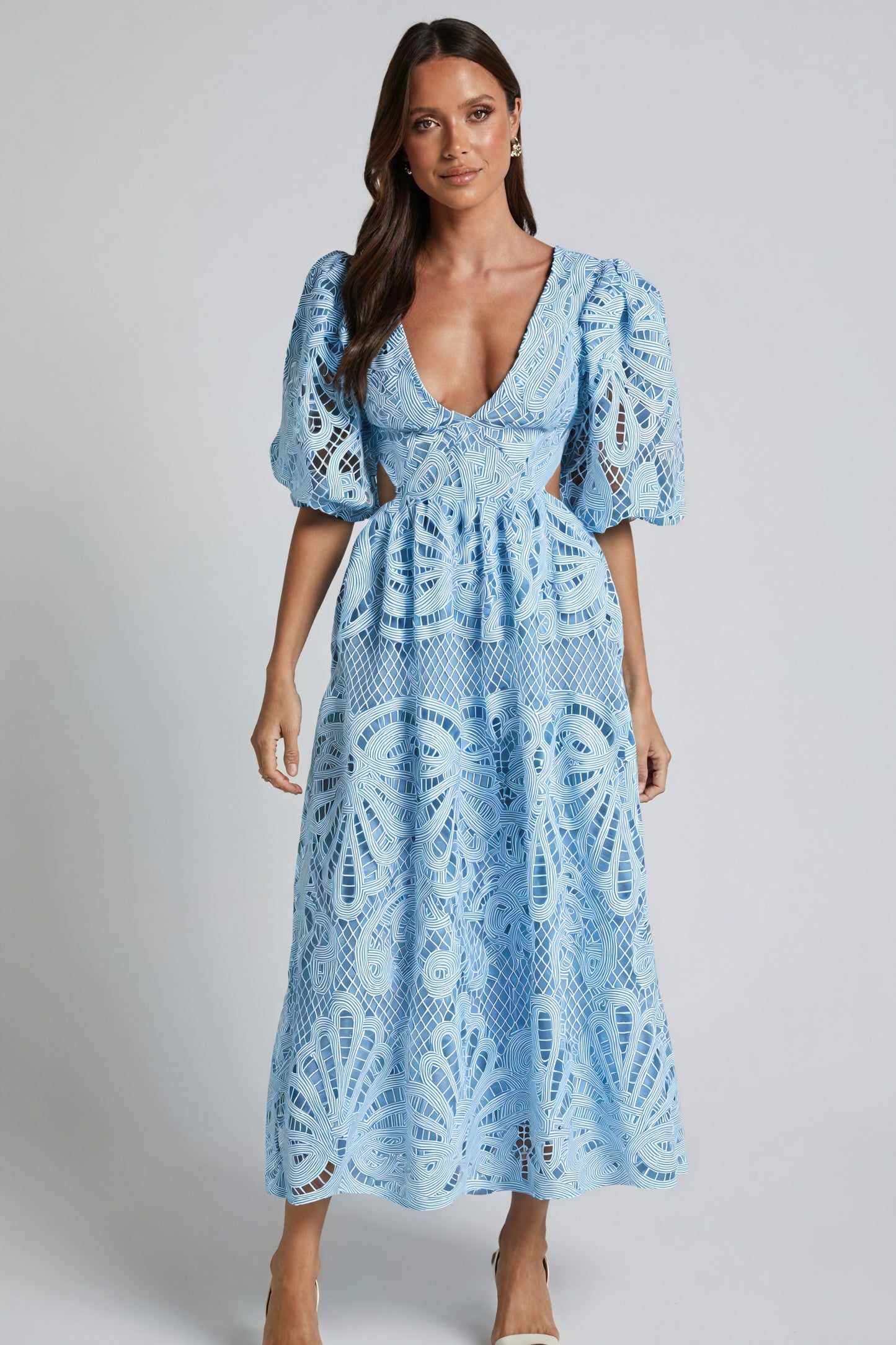 Abito Midi con Dettagli Laser Cut