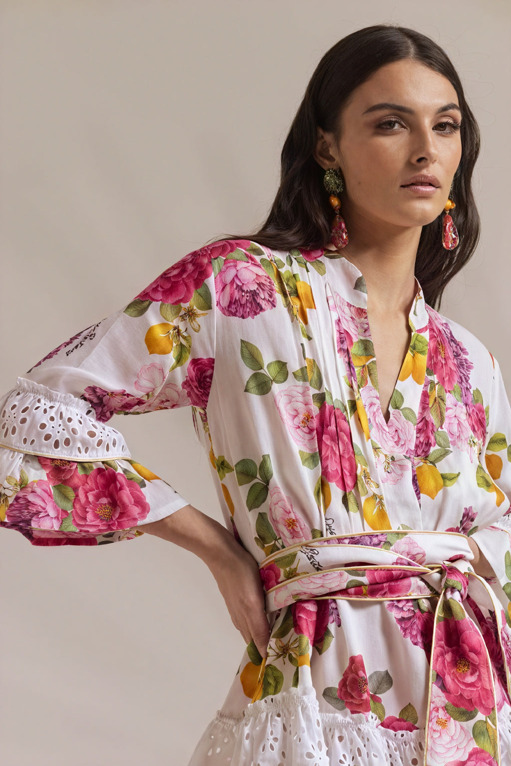 Abito Corto a Portafoglio con Stampa Floreale