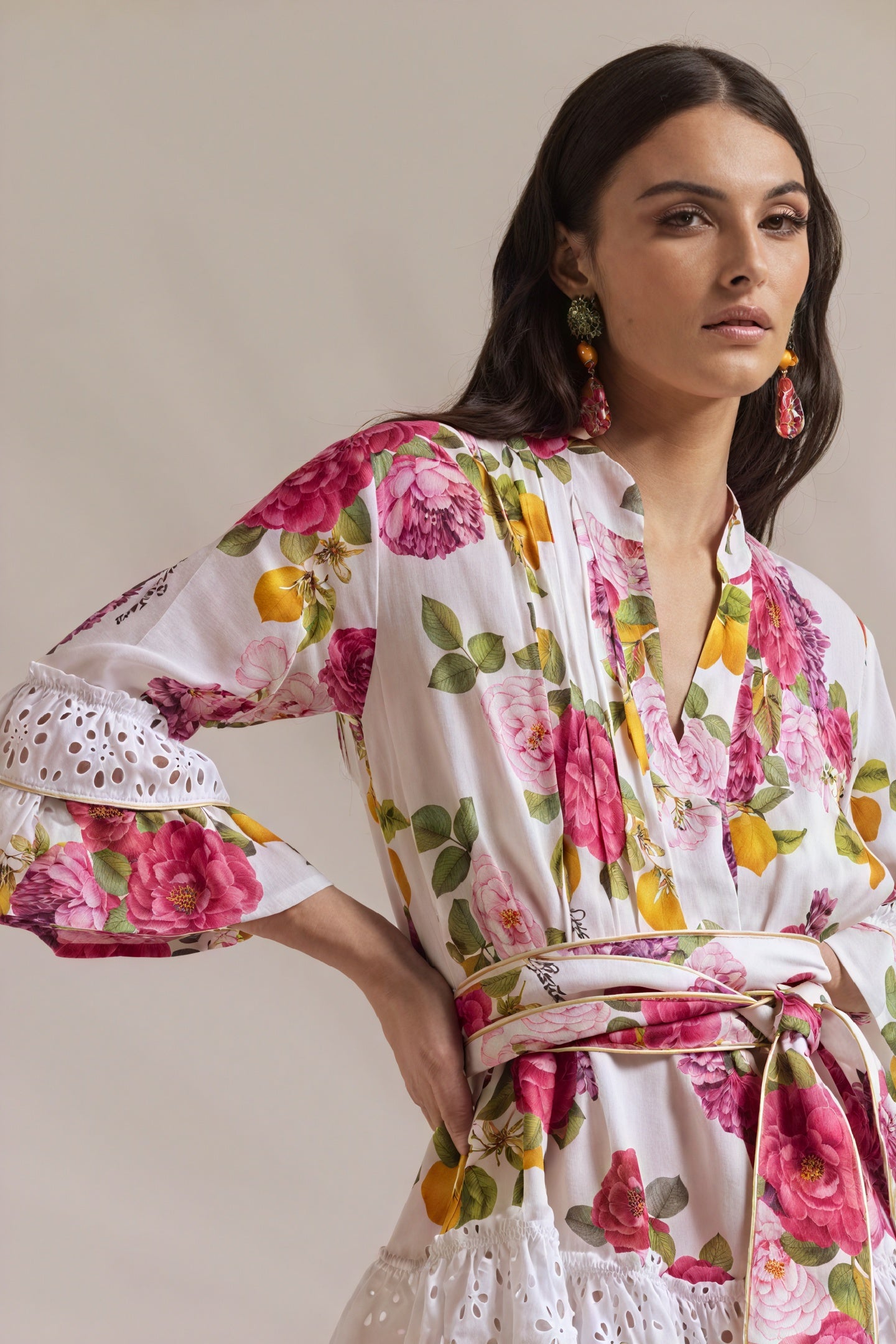 Abito Corto a Portafoglio con Stampa Floreale