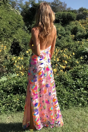 Abito Lungo Floreale con Schiena Scoperta