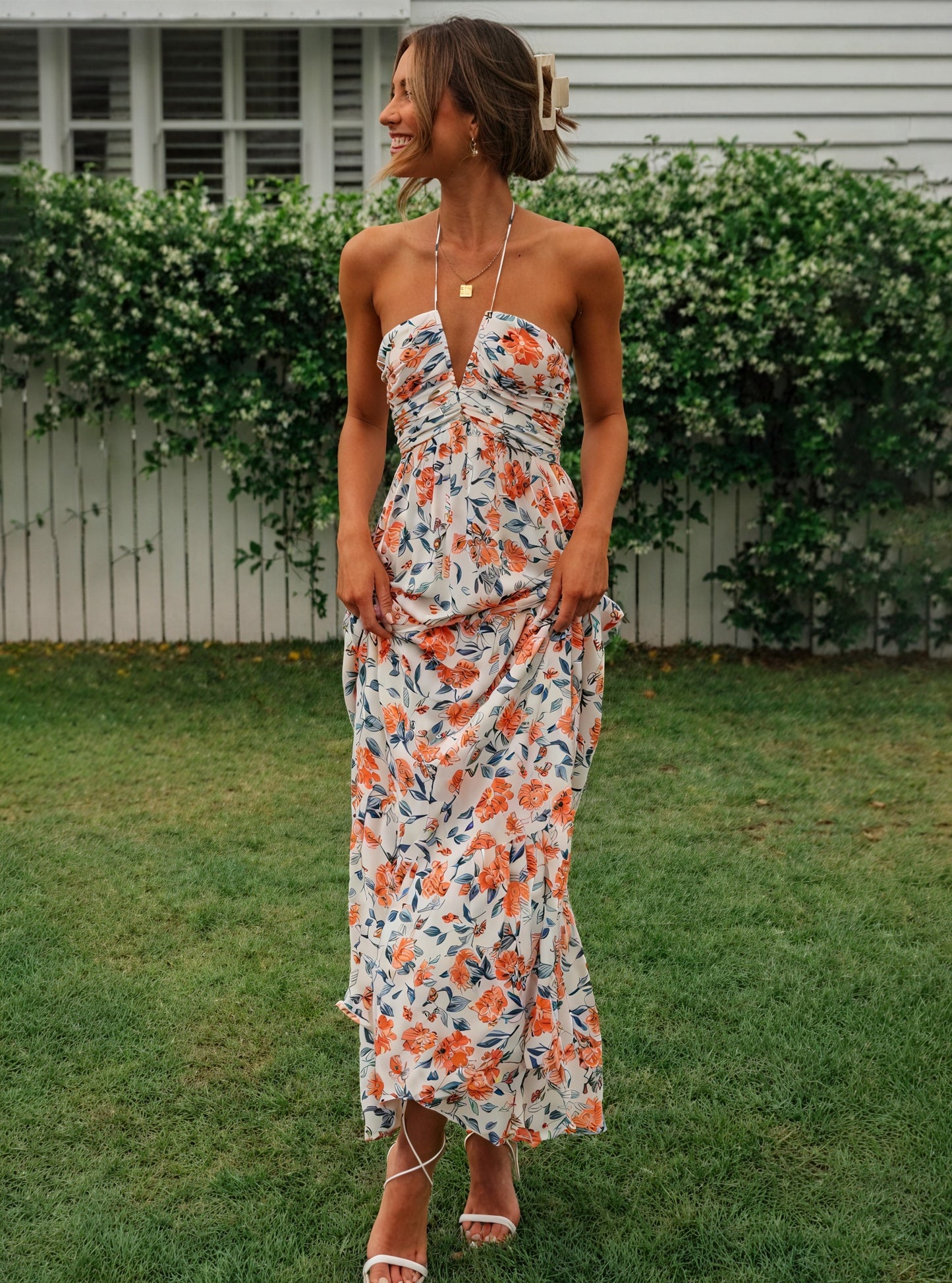 Abito Maxi Floreale con Scollo Halter