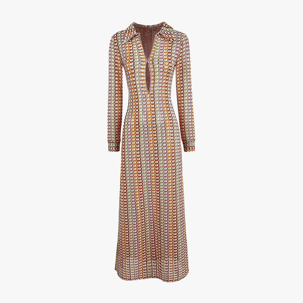 Abito Lungo con Motivo Geometrico
