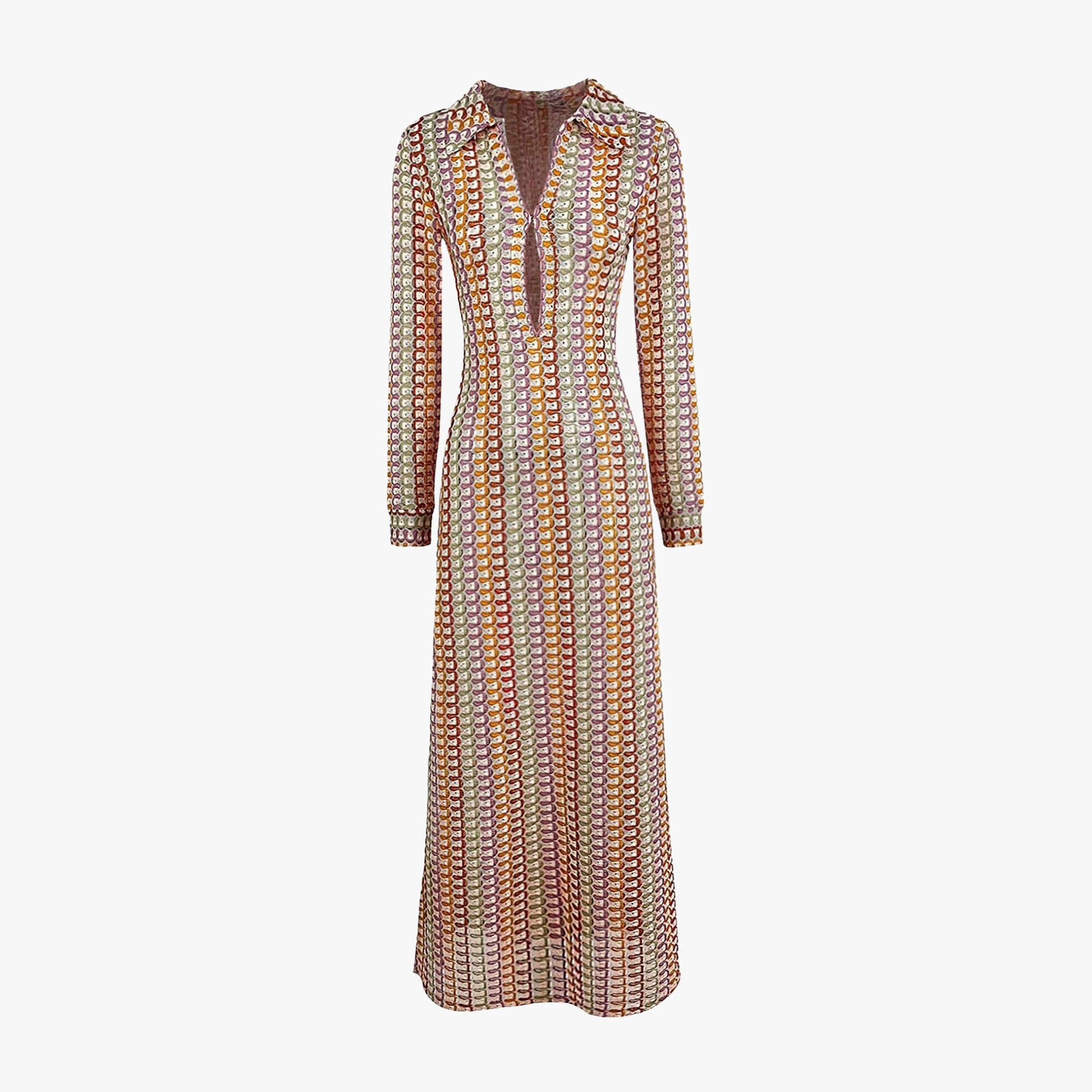 Abito Lungo con Motivo Geometrico