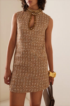 Abito A-Line in Tweed con Colletto Gioiello