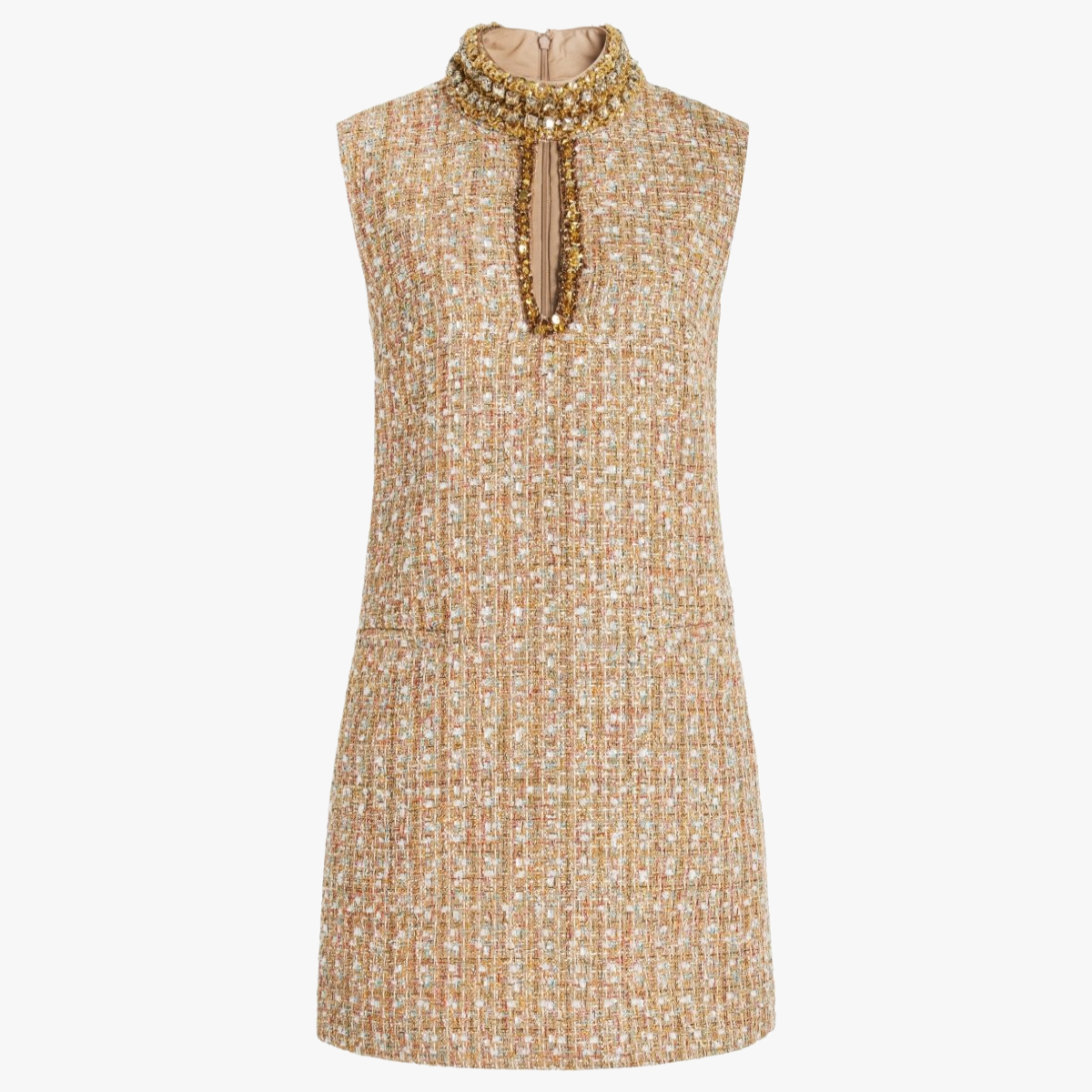 Abito A-Line in Tweed con Colletto Gioiello
