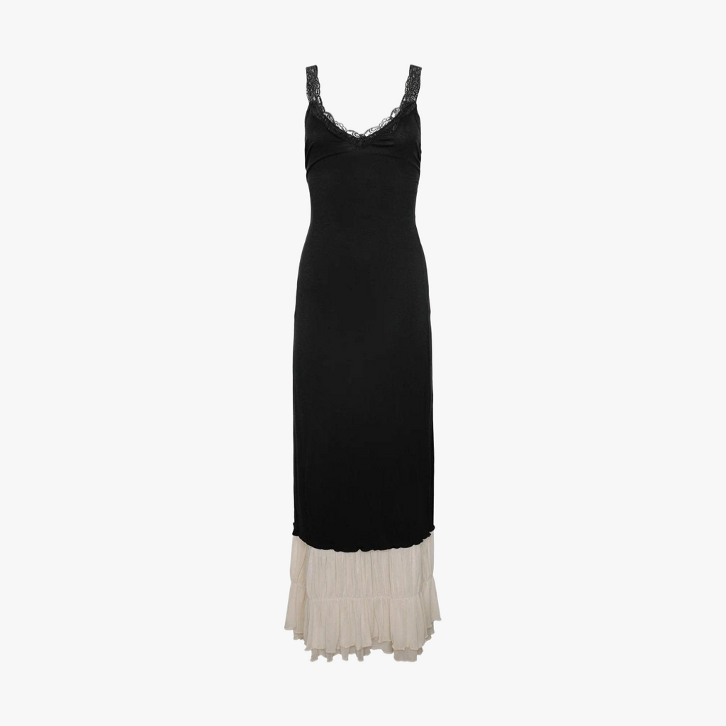 Abito Maxi Elegante con Dettagli in Pizzo