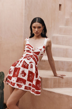Abito Mini Floreale con Dettagli Cut-Out
