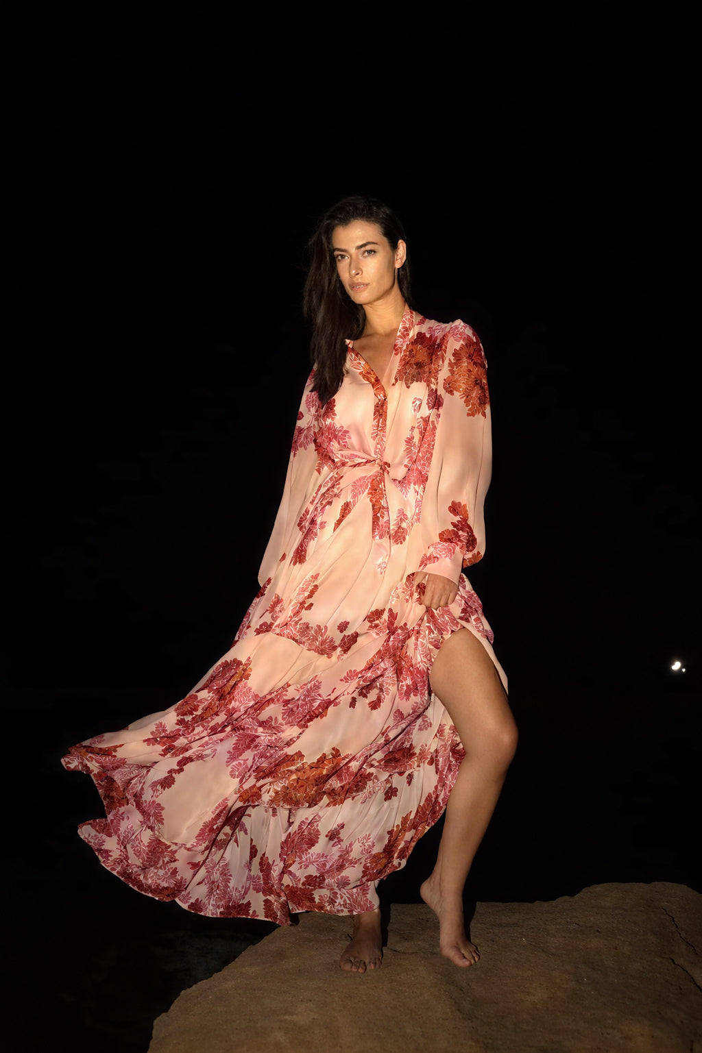 Abito Lungo Floreale con Cintura