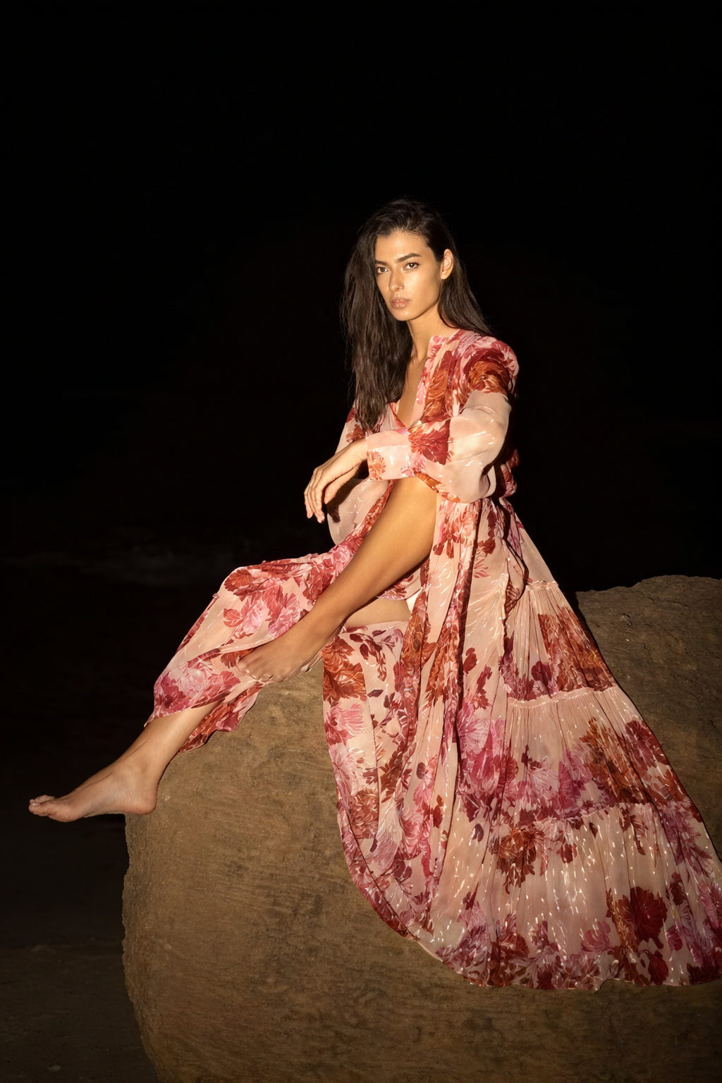 Abito Lungo Floreale con Cintura