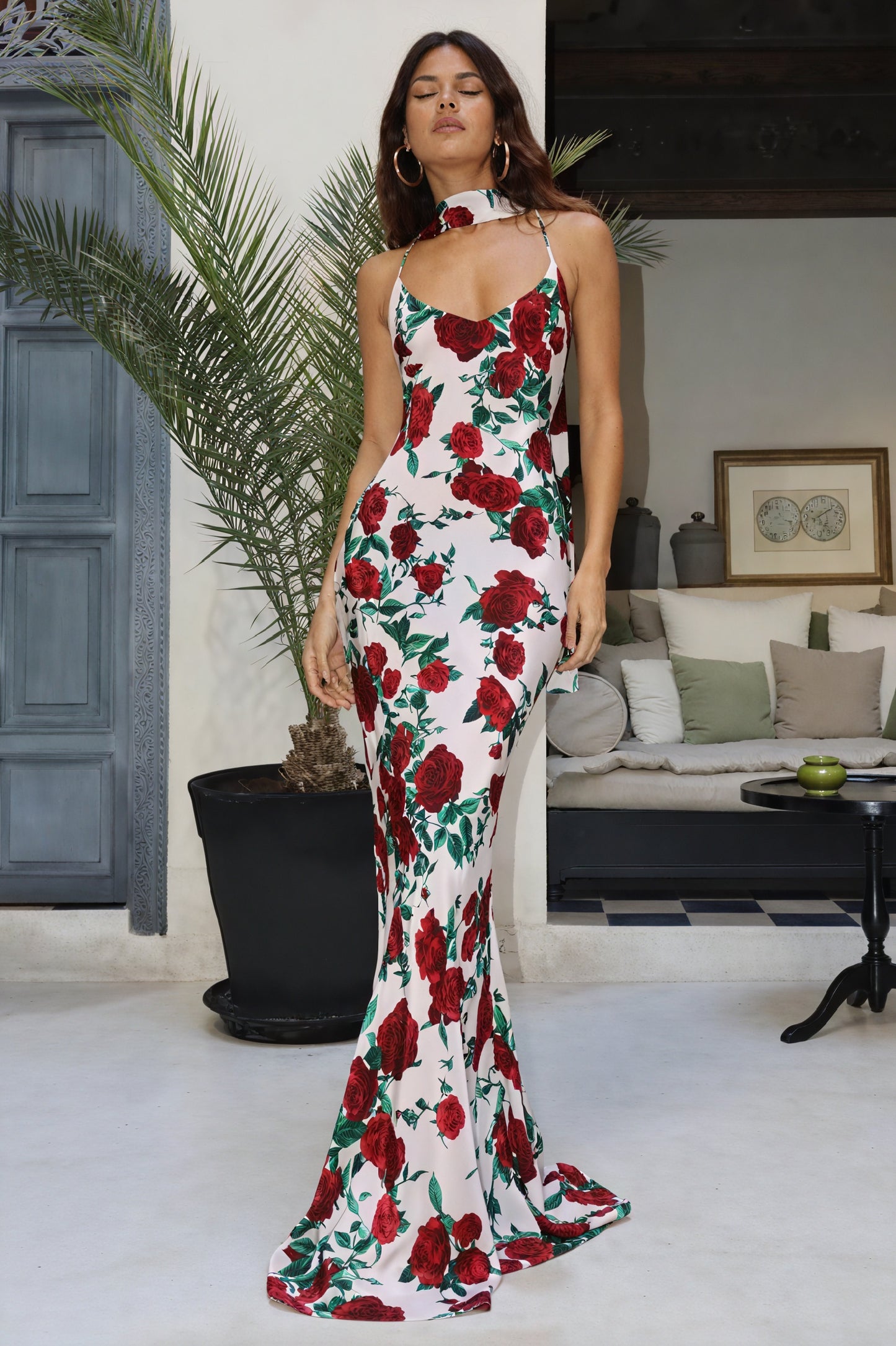 Abito Lungo Floreale con Scollo Halter