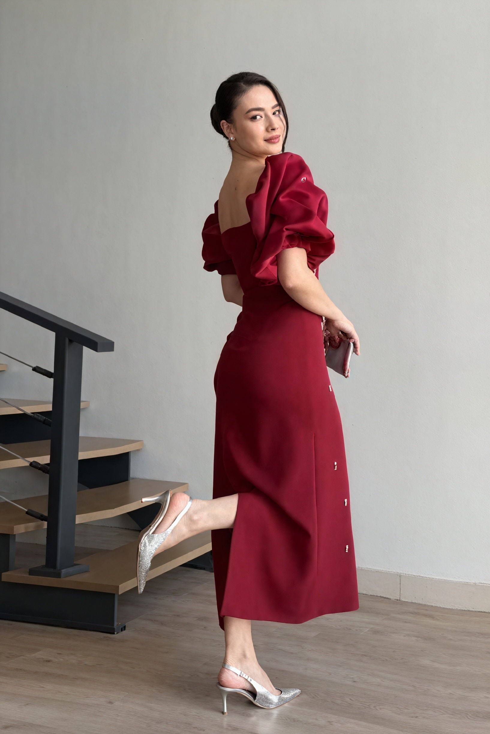 Abito Midi Puffed Sleeve