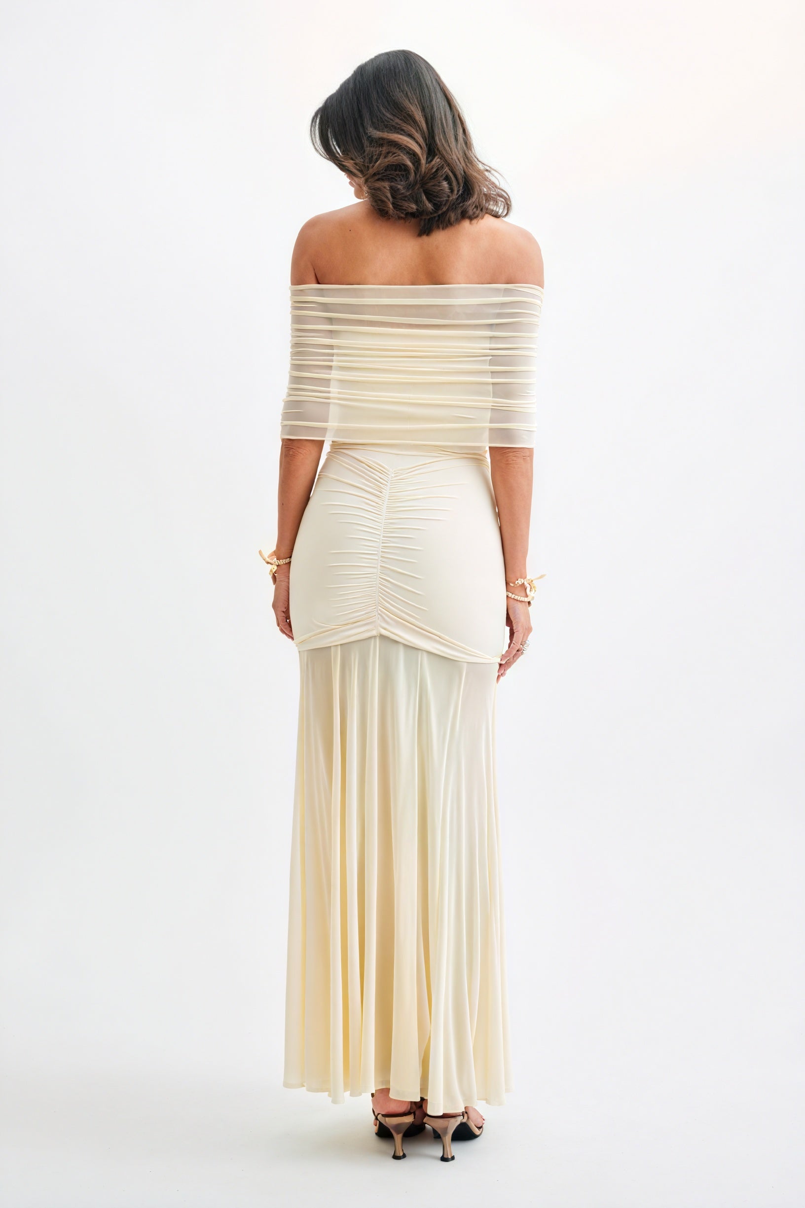 Abito Lungo Strapless con Dettaglio Ruches
