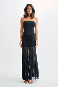 Abito Lungo Strapless con Dettaglio Ruches