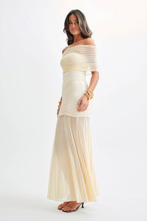 Abito Lungo Strapless con Dettaglio Ruches