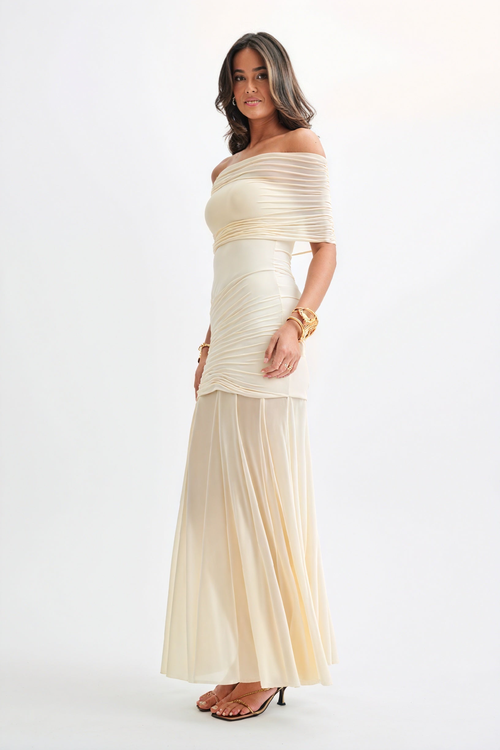 Abito Lungo Strapless con Dettaglio Ruches