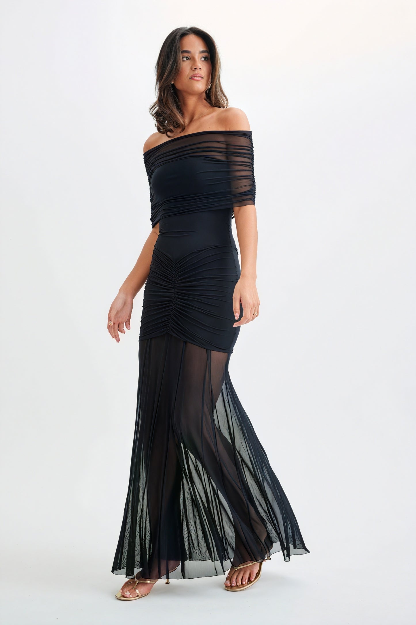 Abito Lungo Strapless con Dettaglio Ruches