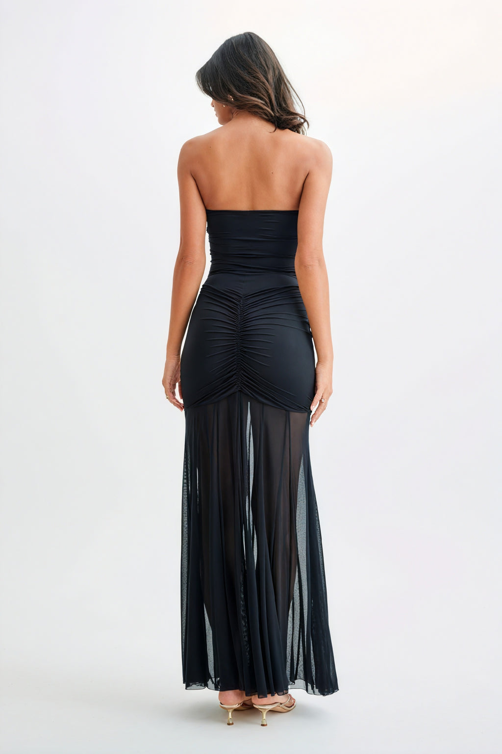 Abito Lungo Strapless con Dettaglio Ruches