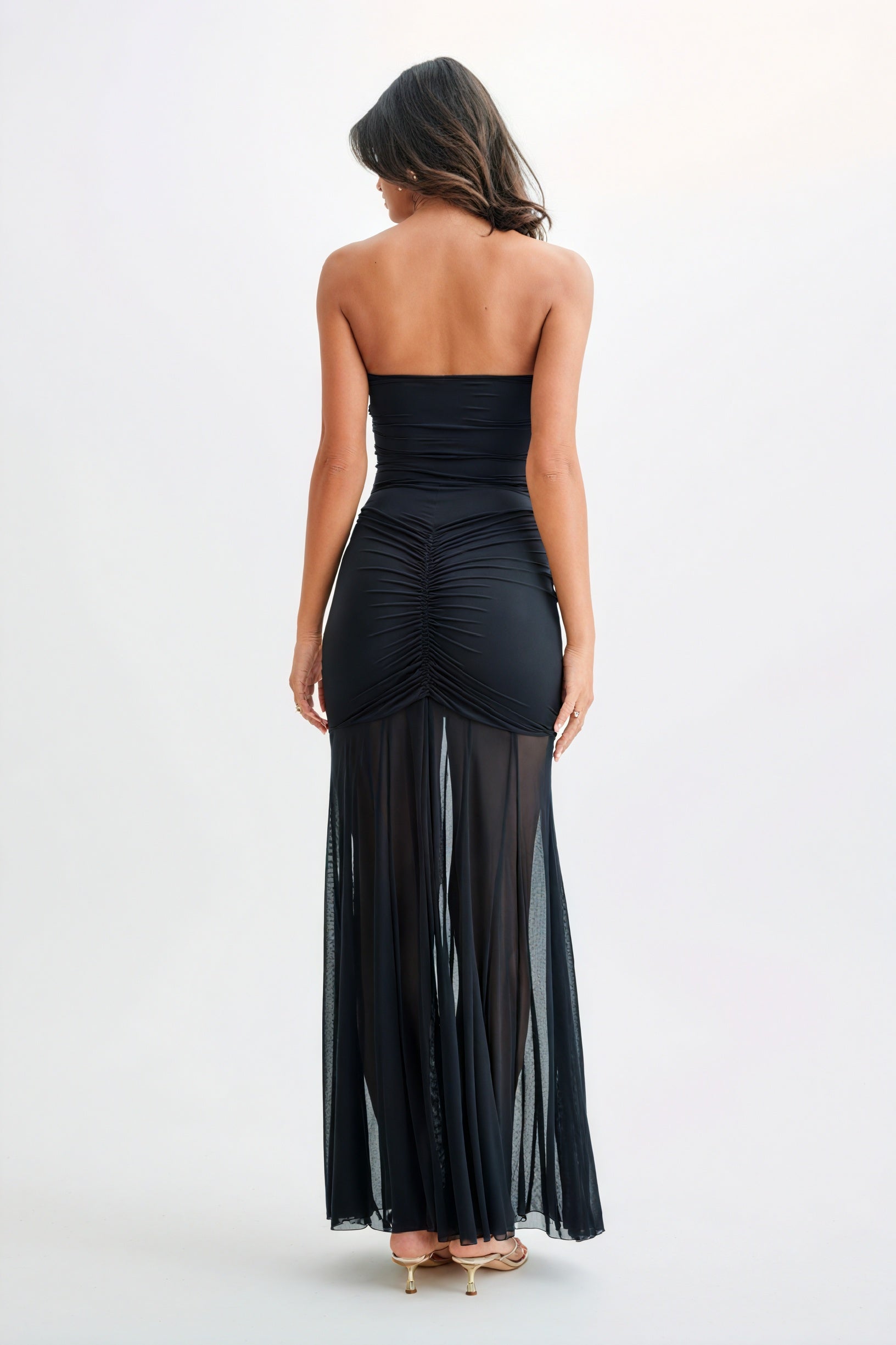 Abito Lungo Strapless con Dettaglio Ruches