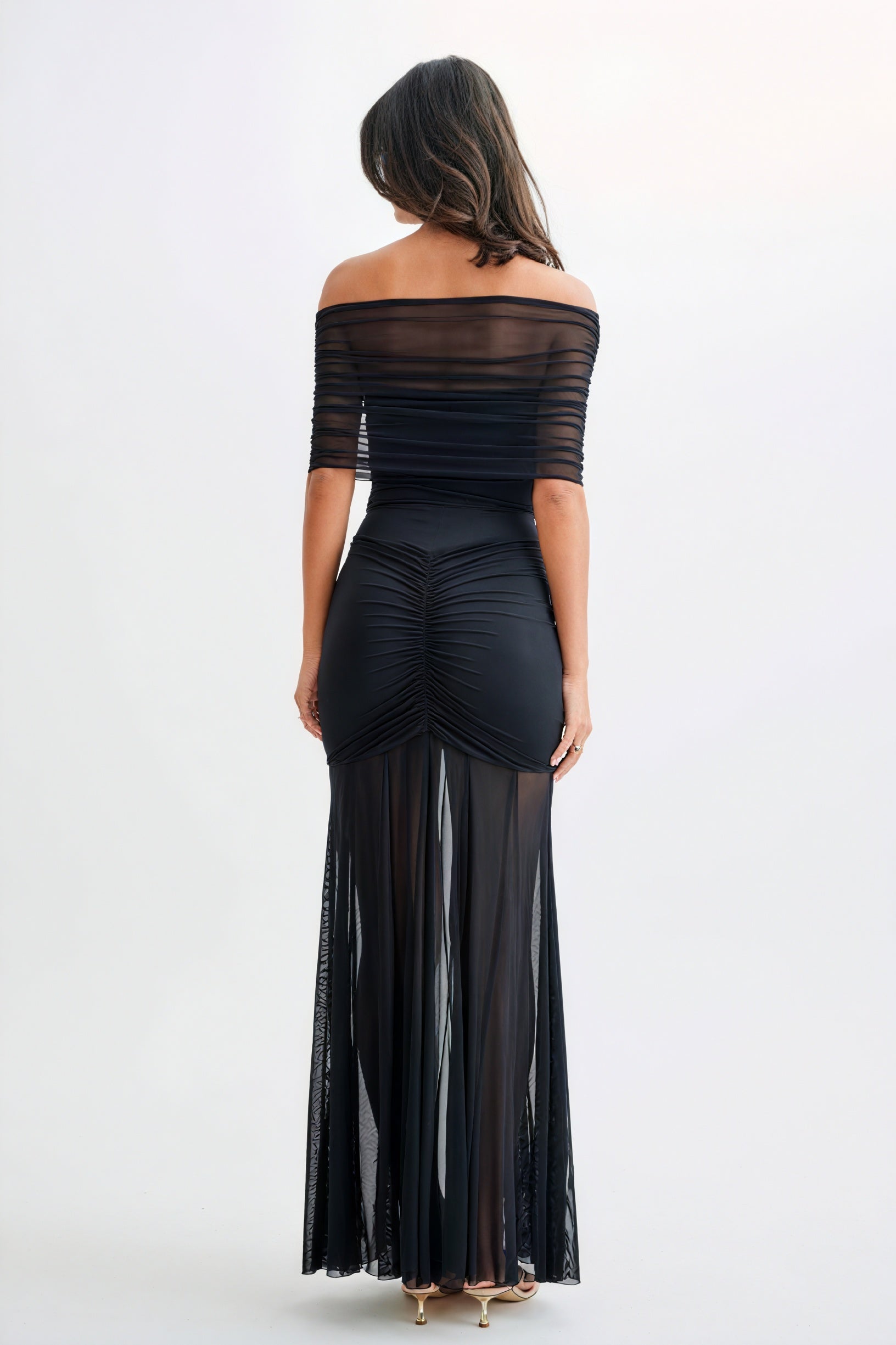 Abito Lungo Strapless con Dettaglio Ruches