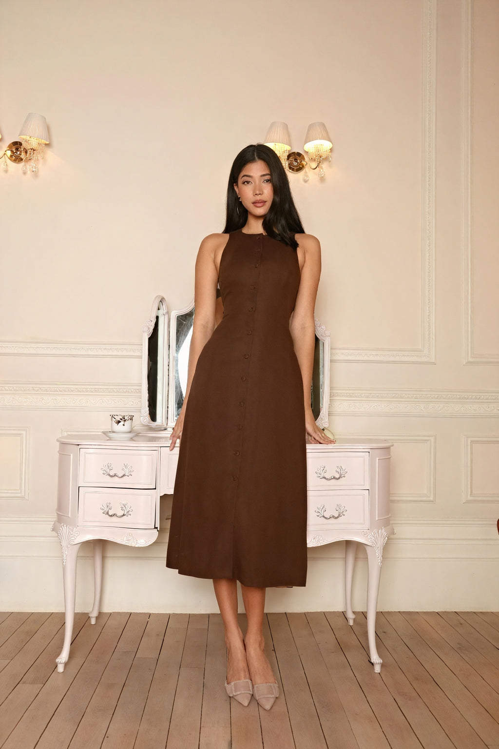 Abito Midi Abbottonato con Spacco