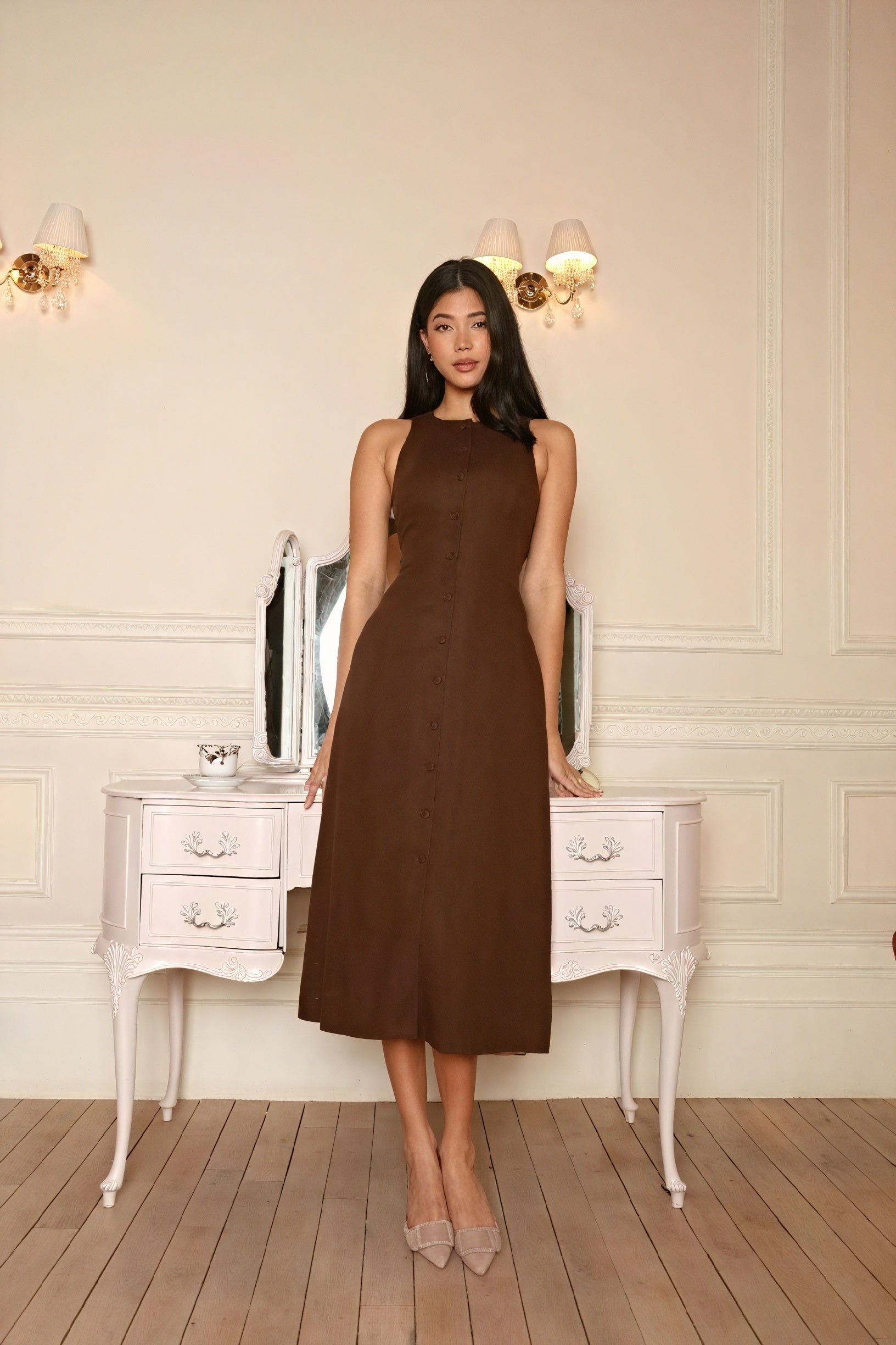 Abito Midi Abbottonato con Spacco