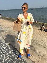 Abito Midi Stile Impero con Stampa Floreale