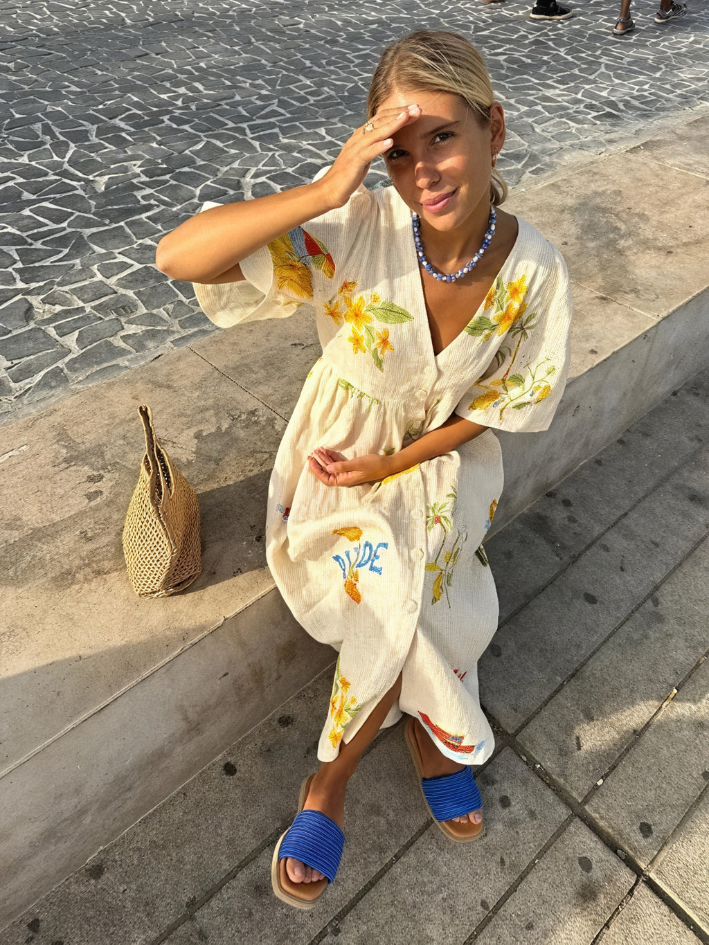 Abito Midi Stile Impero con Stampa Floreale