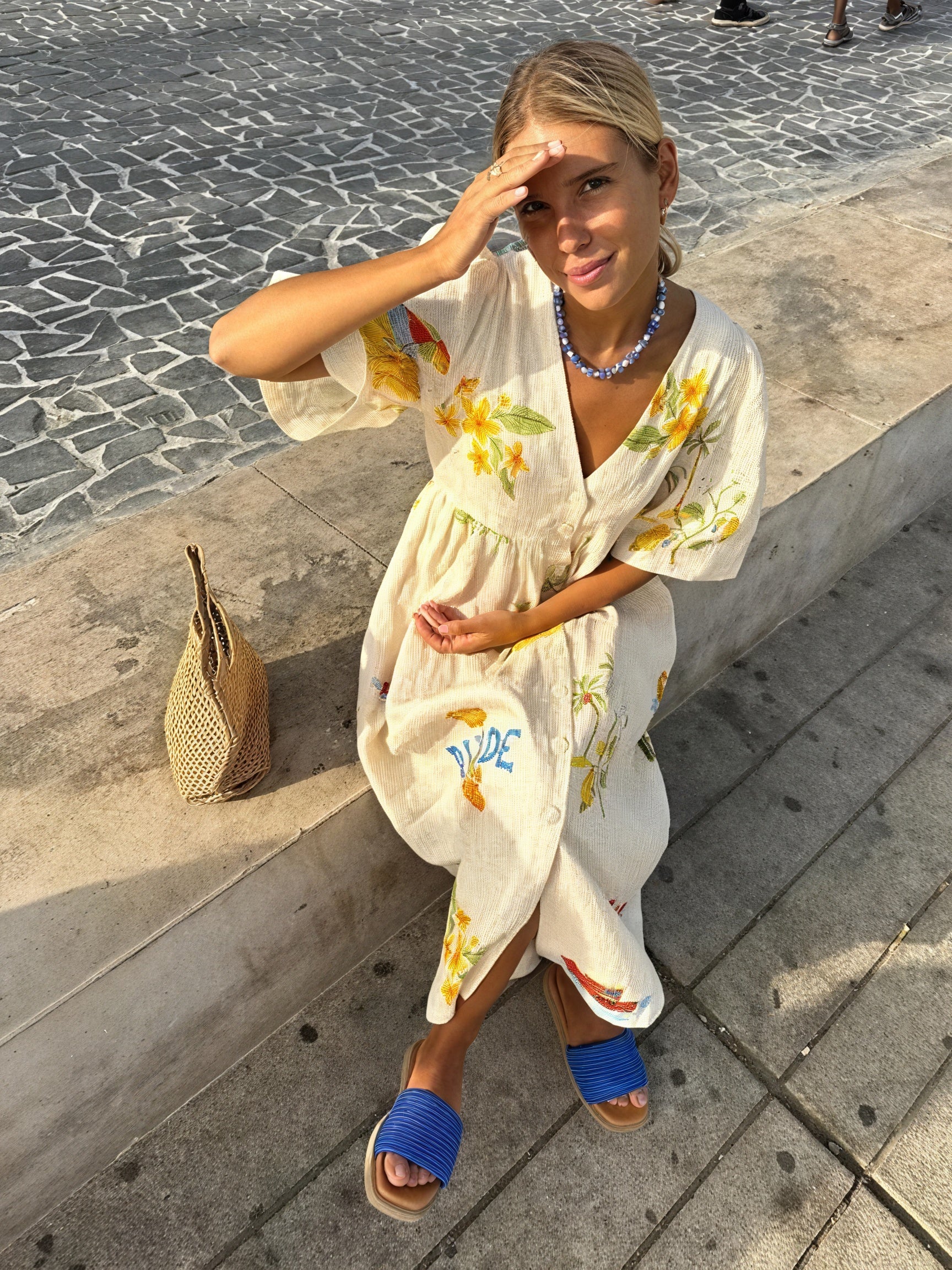 Abito Midi Stile Impero con Stampa Floreale