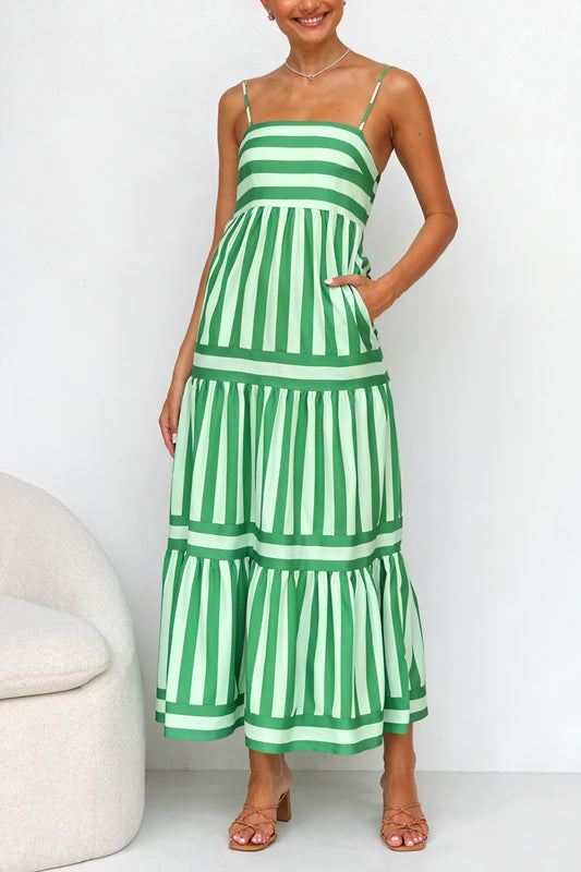 Abito Maxi a Righe con Bretelle Sottili