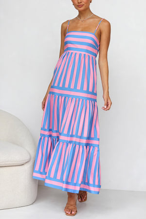 Abito Maxi a Righe con Bretelle Sottili
