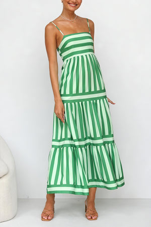 Abito Maxi a Righe con Bretelle Sottili