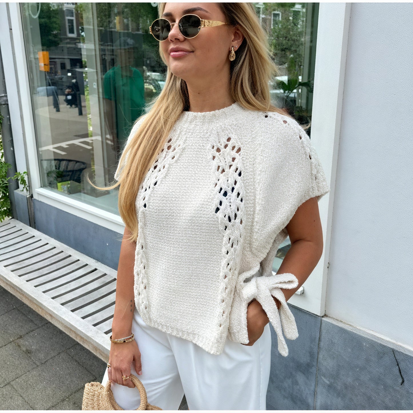 Top in Maglia Traforata con Maniche Corte