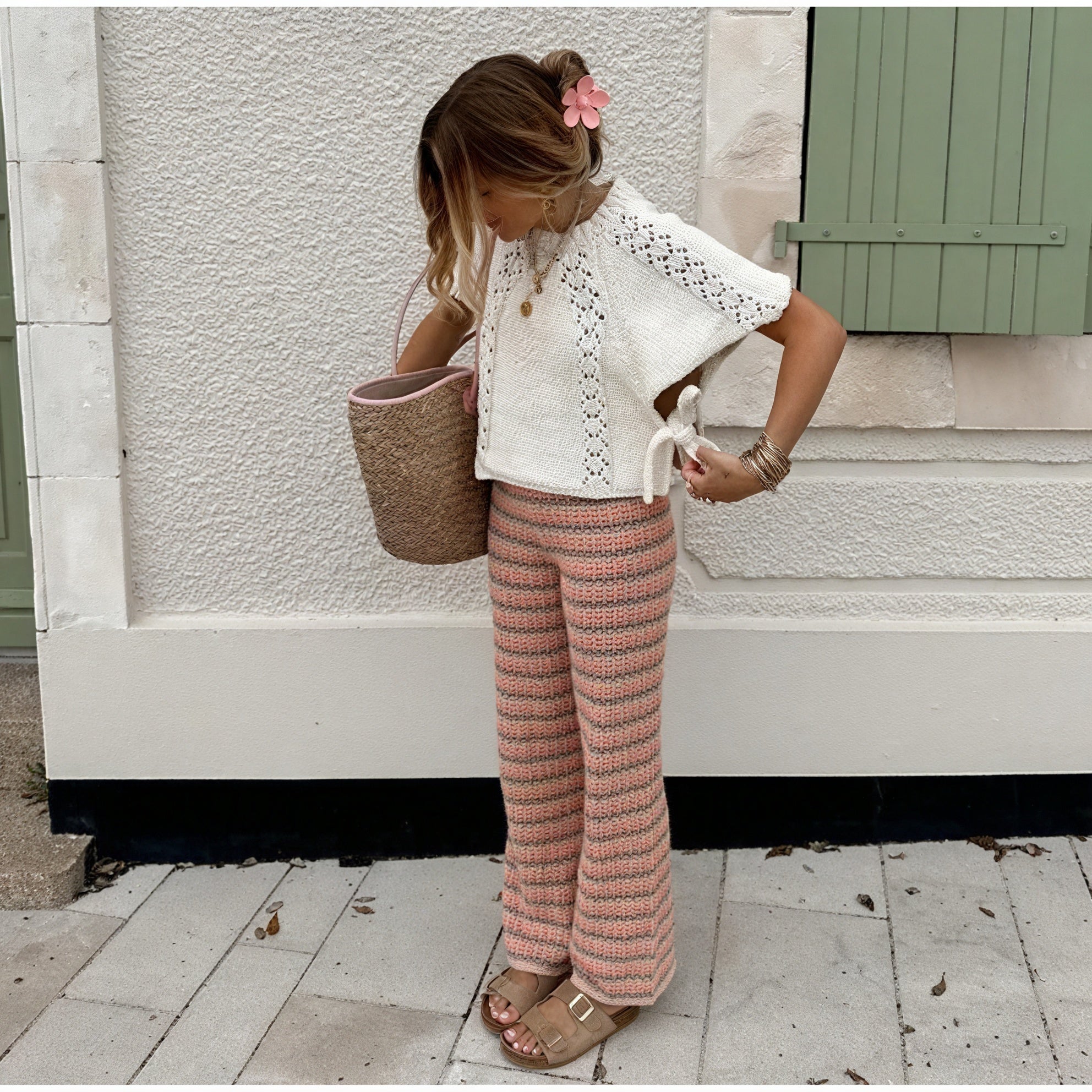 Top in Maglia Traforata con Maniche Corte