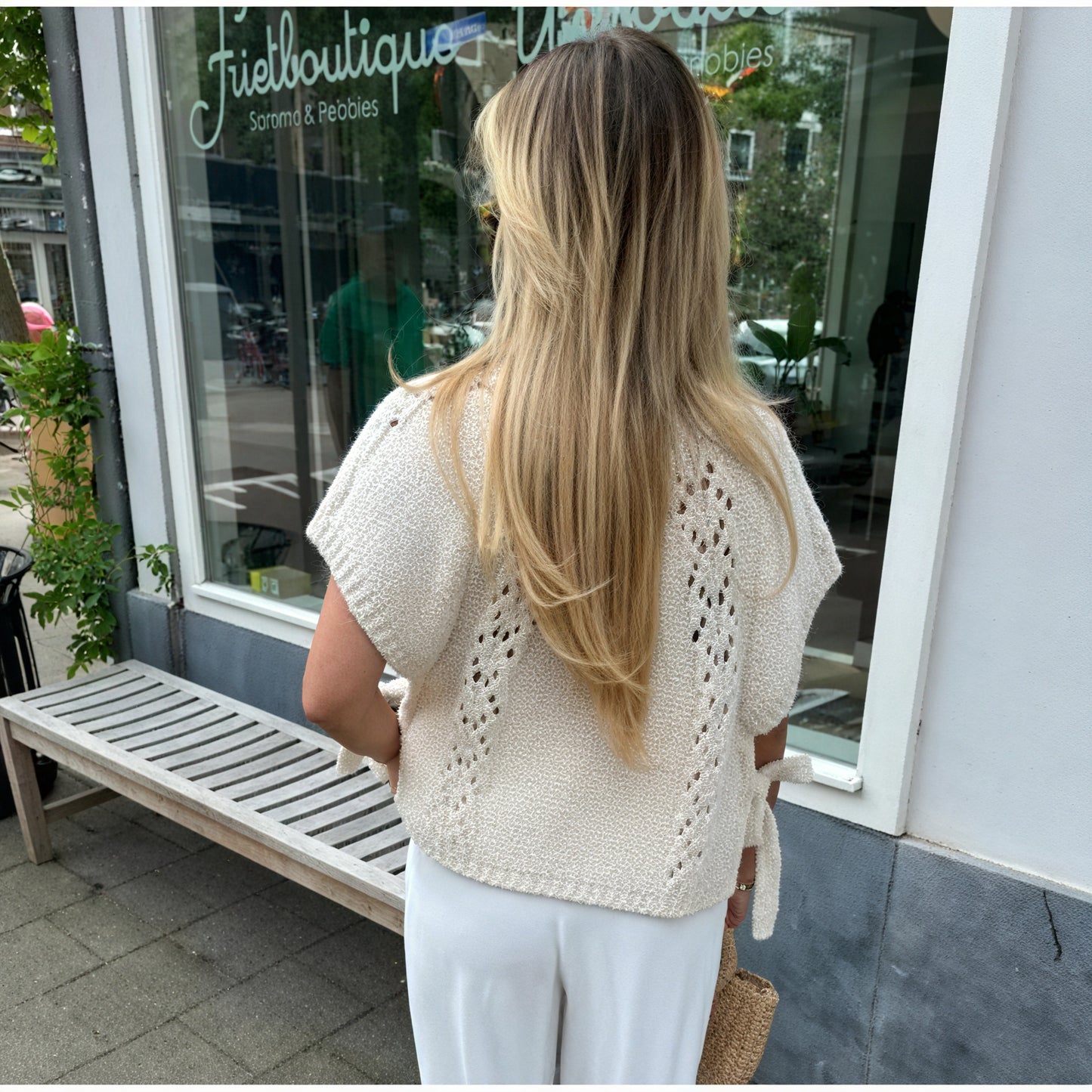 Top in Maglia Traforata con Maniche Corte