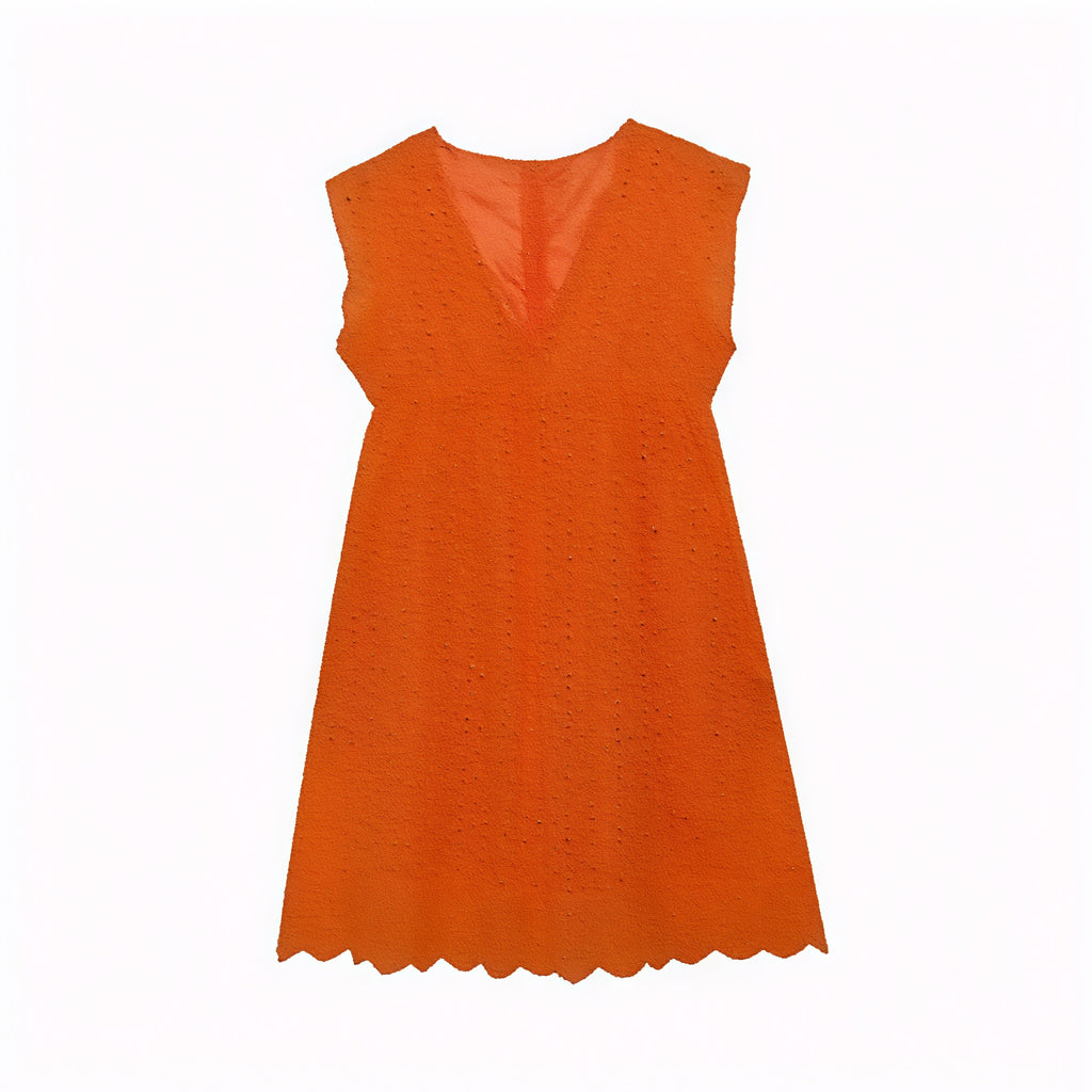 Abito Estivo Traforato Scollo a V Orlo Smerlato Senza Maniche Elegante Traspirante-81587-71e8bacc-4005-453d-881a-66ce6cfaf38f