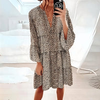Mini Abito Animalier con Scollo a V Fluido