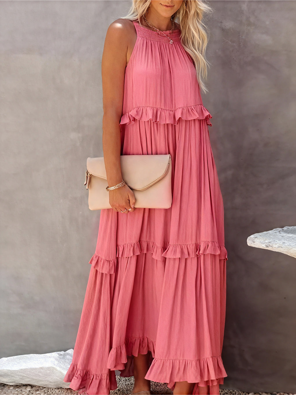 Abito Maxi Fluido Donna con Scollo All'Americana, Dettagli Volant, Design Leggero per Estate e Occasioni Casual-81649-7f0fc72d-415b-44c9-94e0-32655f8d3580