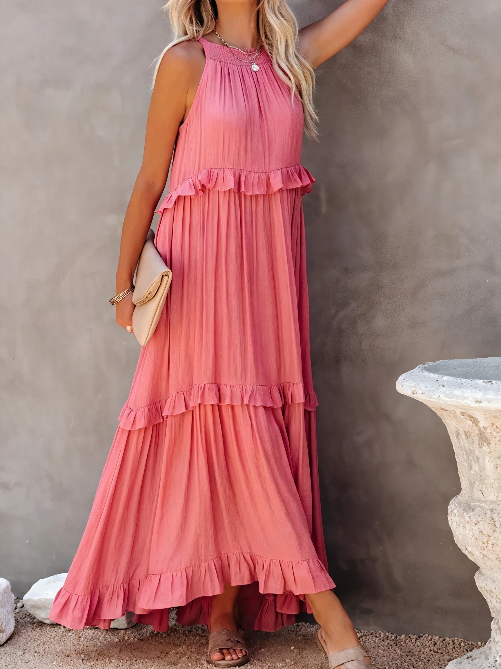 Abito Maxi Fluido Donna con Scollo All'Americana, Dettagli Volant, Design Leggero per Estate e Occasioni Casual-81649-9ecb1298-d810-4ef7-b42f-faffde761c81