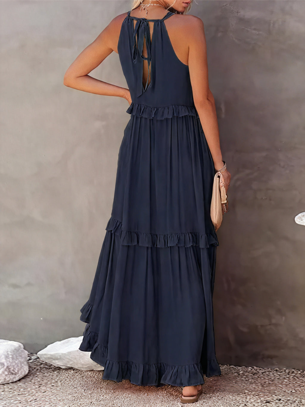 Abito Maxi Fluido Donna con Scollo All'Americana, Dettagli Volant, Design Leggero per Estate e Occasioni Casual-81649-b705a98f-5d2e-4093-991d-0c6bc168fb86