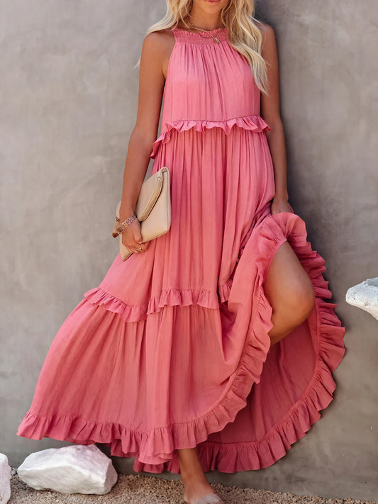 Abito Maxi Fluido Donna con Scollo All'Americana, Dettagli Volant, Design Leggero per Estate e Occasioni Casual-81649-66b9f915-408a-44bc-a563-dc7b06f5469e