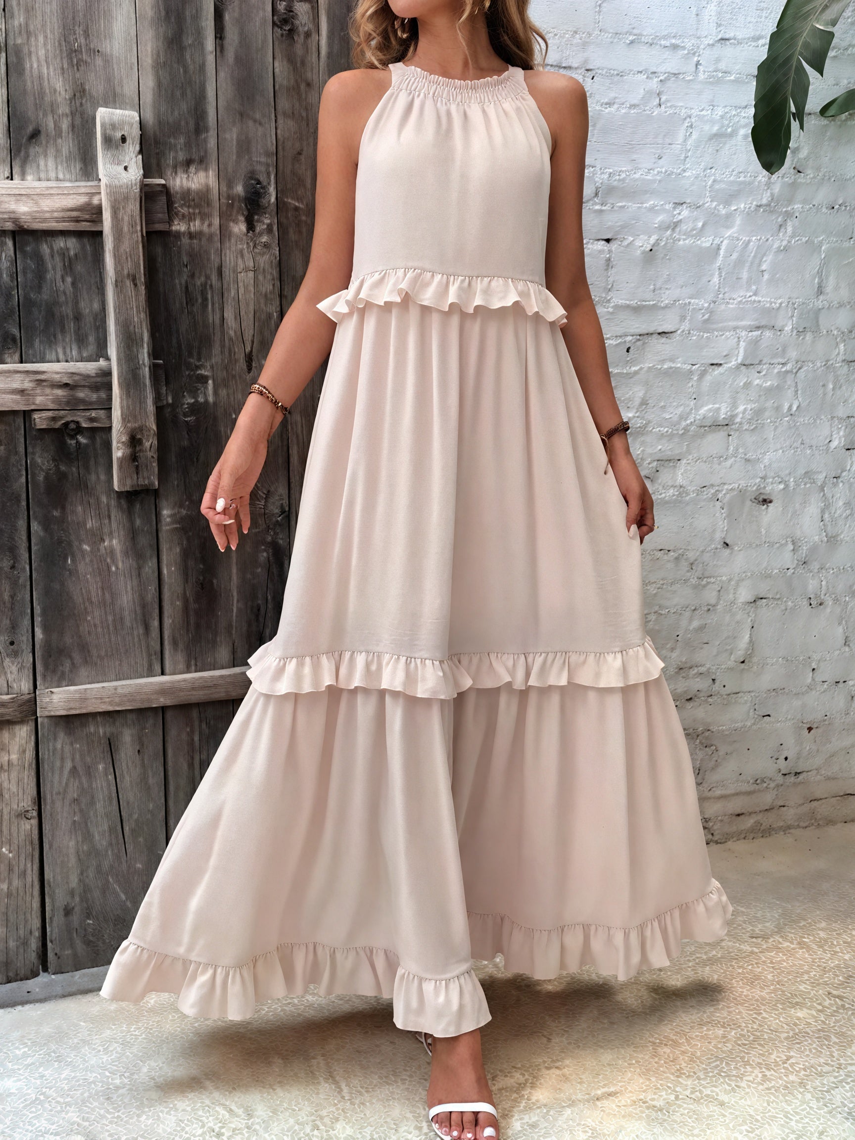 Abito Maxi Fluido Donna con Scollo All'Americana, Dettagli Volant, Design Leggero per Estate e Occasioni Casual-81649-cb3fbac1-c843-4486-9962-45757a535870