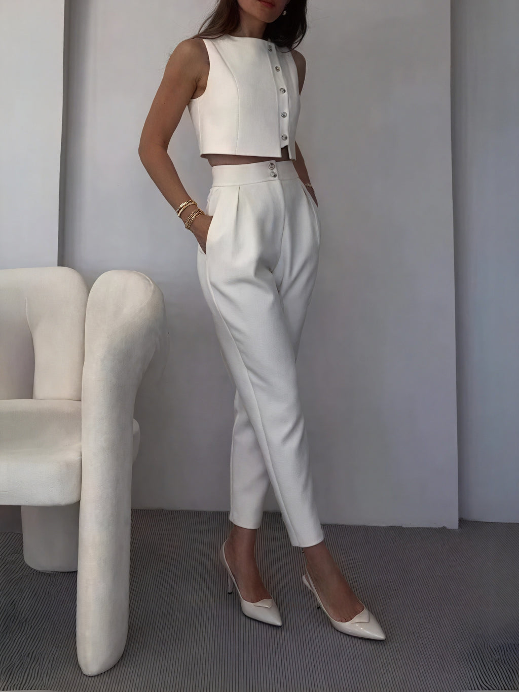 Completo Tailleur Crop con Pantaloni Ampi
