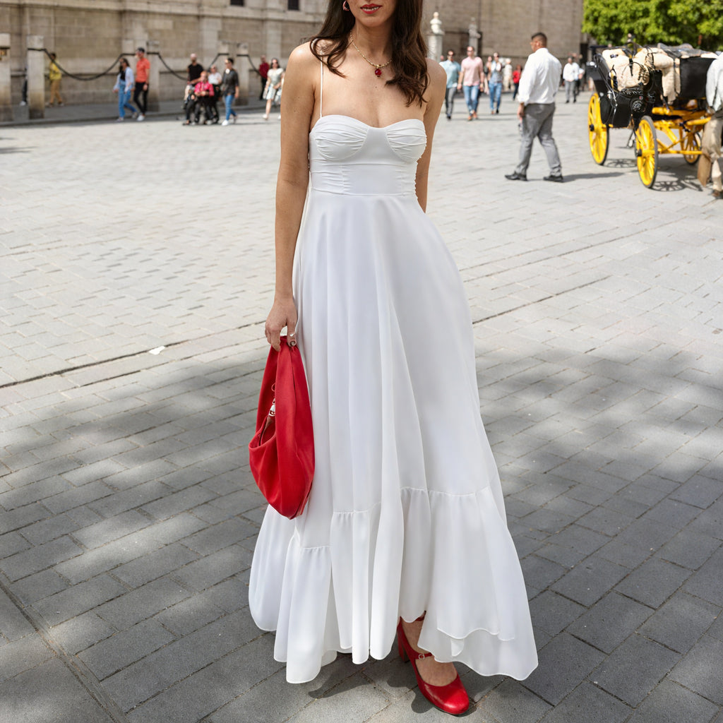 Dorio Moda Abito Donna Bianco – Bustier, Spalline Sottili, Gonna a Balze, XS-XL-81821-3565ee3e-189c-471e-a1d1-de0748886da8