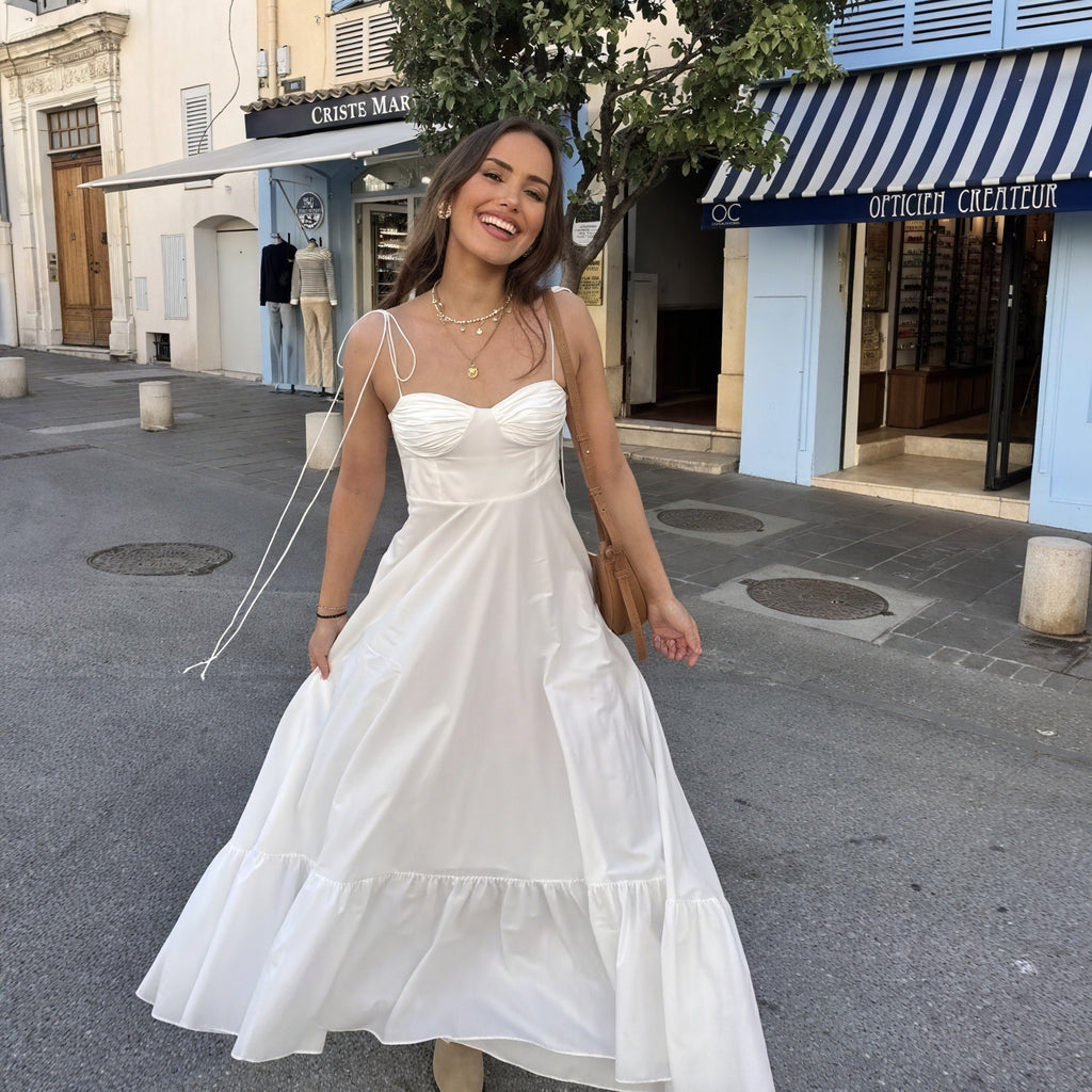 Dorio Moda Abito Donna Bianco – Bustier, Spalline Sottili, Gonna a Balze, XS-XL-81821-4af97af2-202b-4c45-b807-32146c6a5a40