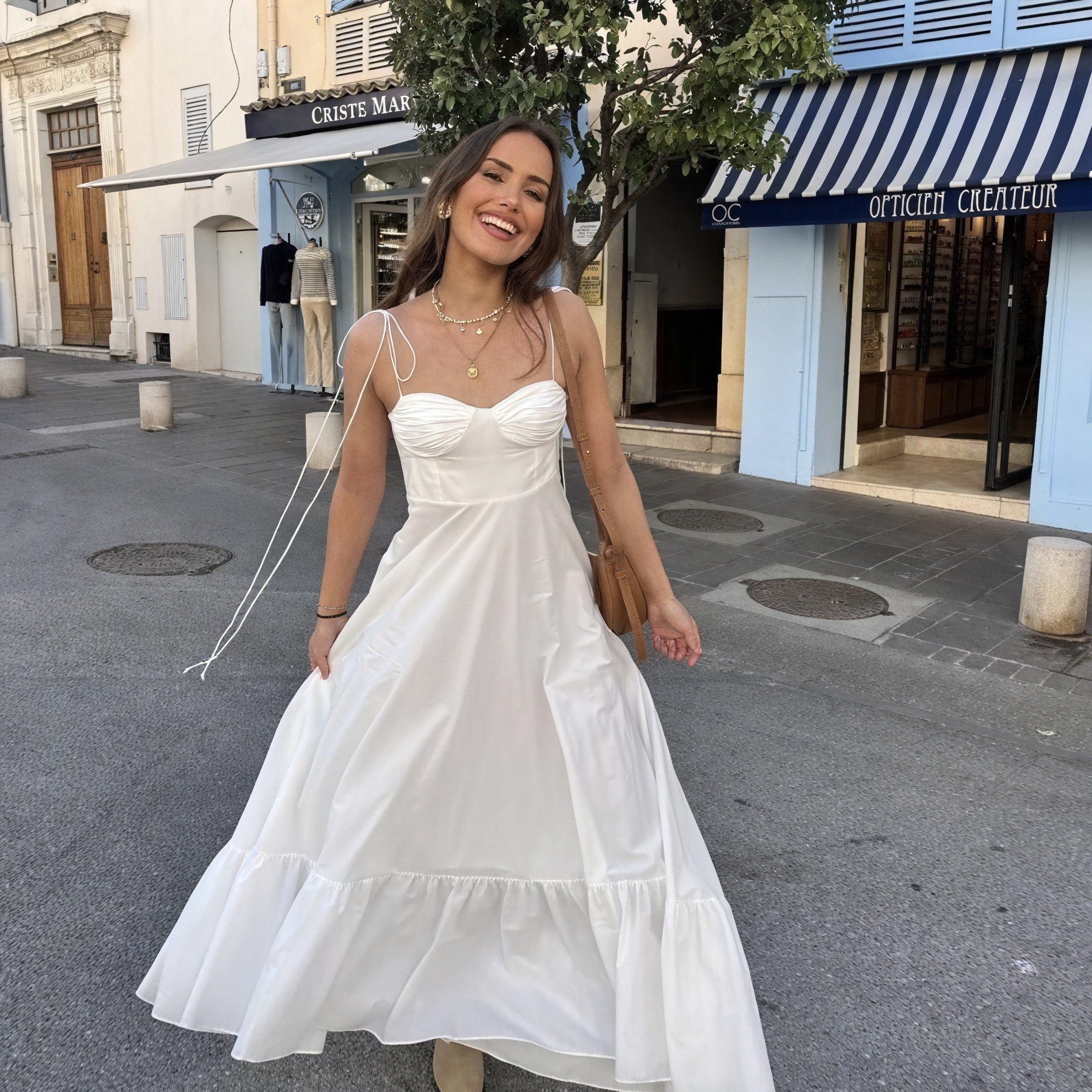 Dorio Moda Abito Donna Bianco – Bustier, Spalline Sottili, Gonna a Balze, XS-XL-81821-4af97af2-202b-4c45-b807-32146c6a5a40