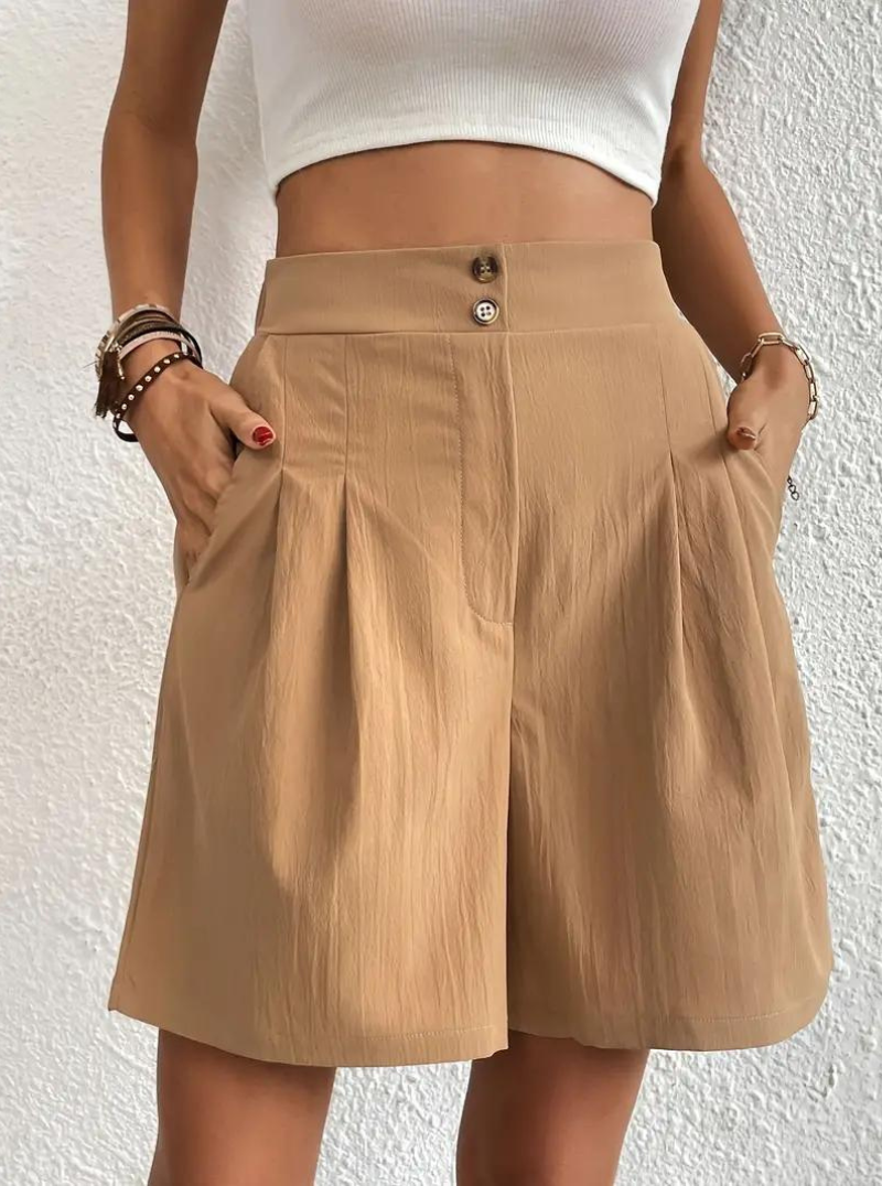 Donna Shorts Vita Alta Pieghe Frontali Tasche Funzionali-82558-81bd3480-4ddd-4082-ba3b-1d884ef66342