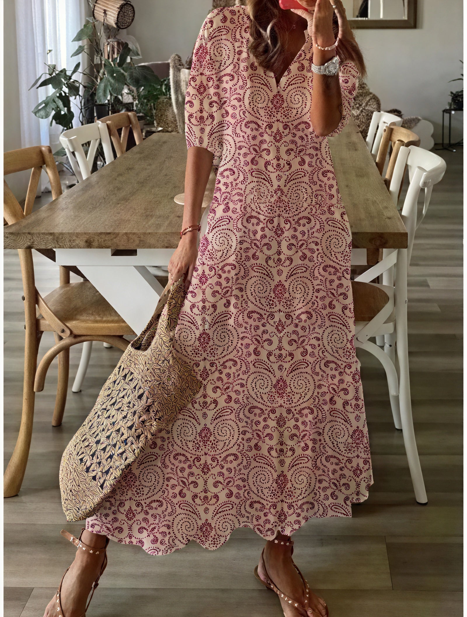 Abito Midi Fantasia: Stile Bohémien Raffinato