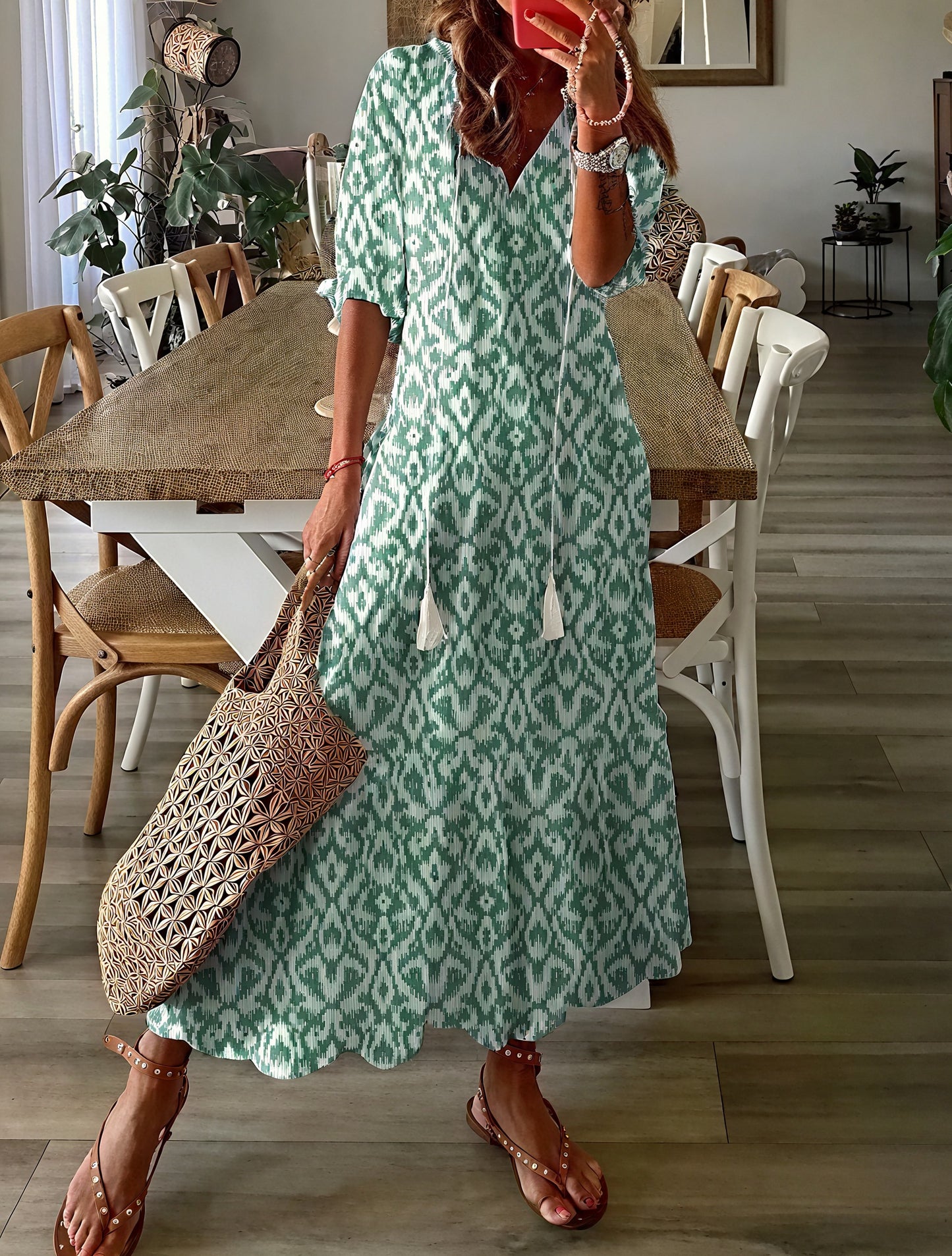 Abito Midi Fantasia: Stile Bohémien Raffinato