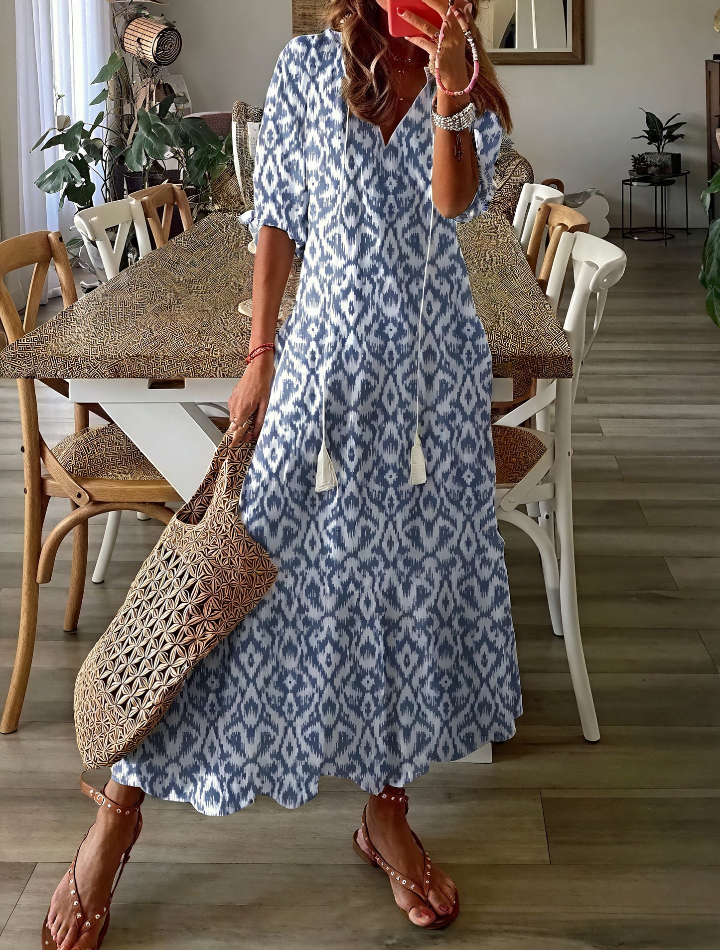 Abito Midi Fantasia: Stile Bohémien Raffinato