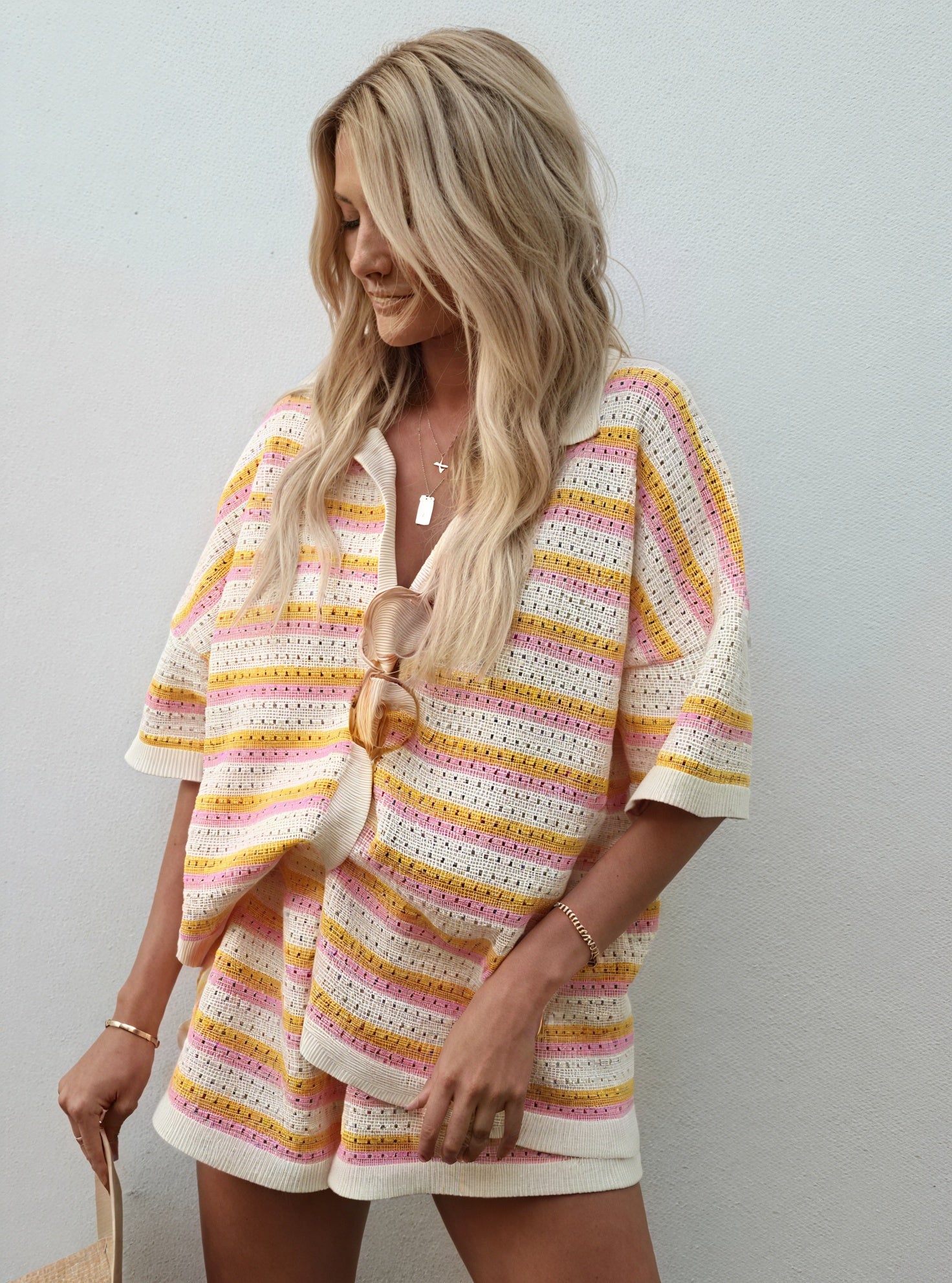 Top a Righe in Maglia con Bottoni
